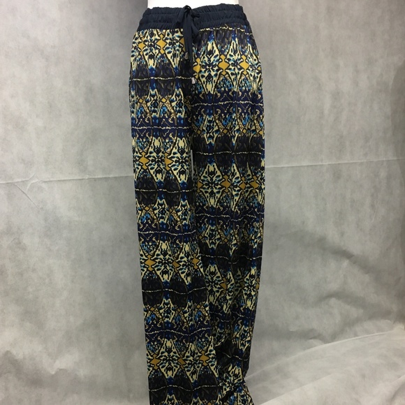 Pants Large Blue Gold Stretch Draw String NEW .. - Picture 1 of 8
